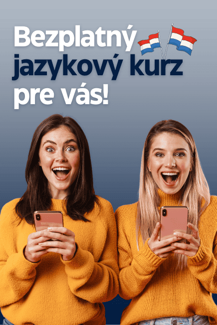 Dve nadšené ženy so smartfónmi v rukách. Informácie o bezplatnom jazykovom kurze.